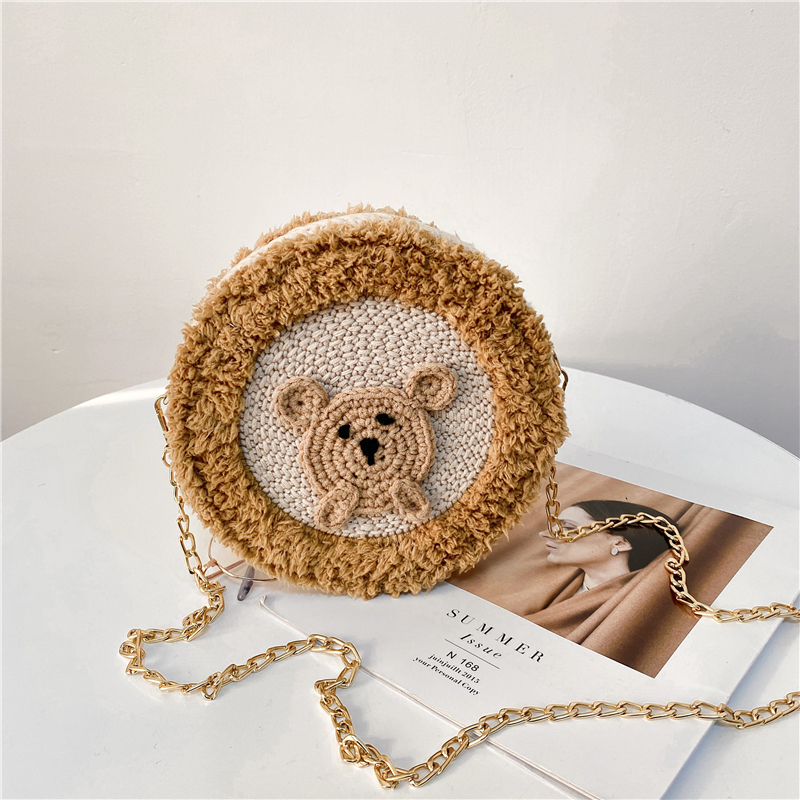 手工编织包包新年礼物小熊包包网格手缝自制作diy材料包手工包包